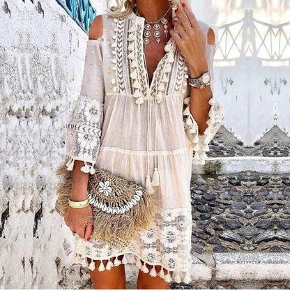 👗 50% OFF NOW!🌸 Women's Loose Cotton Linen Embroidered Dress – Breathable & UV Protection – Summer Essential ☀️