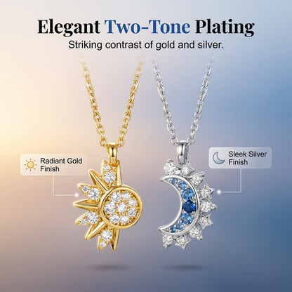 🌞 50% OFF NOW! 🌙 Sun & Moon Pendant Necklace Set – Interlocking, Rhinestone & Two-Tone – Perfect for Couples & Best Friends 💖