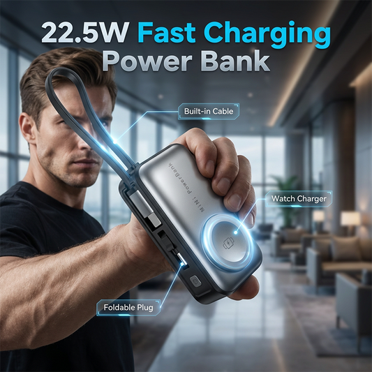 🎉 2026 Sale — 18,000+ Units Sold!🎒 Too many cables? This 4‑in‑1 power bank has a built‑in cable, foldable wall plug, and magnetic watch charger — all in a pocket‑sized 5000mAh package. 🏠