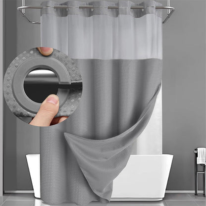 🚿 50% OFF NOW! 🛁 Waffle Pattern Shower Curtain – Double Waterproof & Snap Design – Clear Top Window & Modern Texture 🏠