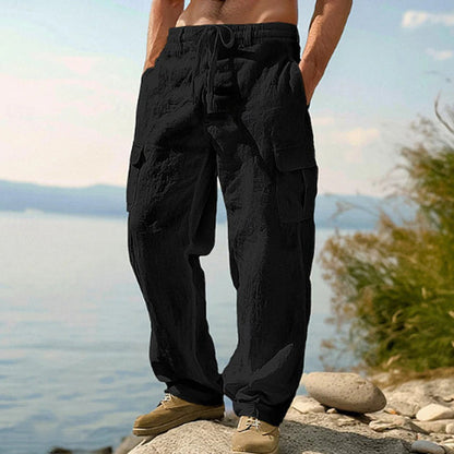 👖 50% OFF NOW! 🌿 Men's Cotton Linen Cargo Pants – Breathable, Relaxed Wide-Leg & Multi-Pocket – Drawstring Waist for Easy Fit ☀️