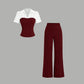 👗 50% OFF NOW! ✨ Striped Lapel Set – V-Neck Tee & Palazzo Pants – Flowing & Elegant 💼