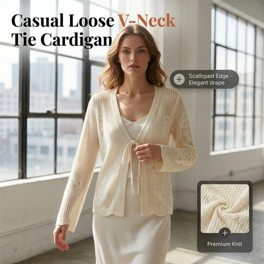 🌿 50% OFF NOW! 👗 Casual Loose V-Neck Hollow-Out Cardigan – Breathable Open-Knit, Tie-Front & Lightweight – Summer Essential ✨