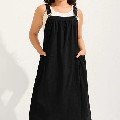 👗 50% OFF NOW! 🌿 Loose Midi Overall Dress – Relaxed Fit, Breathable & Side Pockets – Everyday Casual ✨