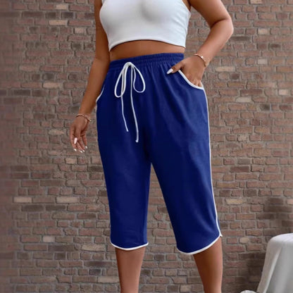 👖 50% OFF NOW! 🌿 Women's Drawstring Capri Pants with Pockets – Adjustable Waist & Breathable Fabric – Relaxed Fit & Contrast Piping 🚶‍♀️