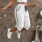 👖 50% OFF NOW! 🌿 Women's Drawstring Capri Pants with Pockets – Adjustable Waist & Breathable Fabric – Relaxed Fit & Contrast Piping 🚶‍♀️