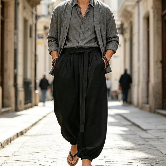 👖 50% OFF NOW! 🌿 Men's Casual Harem Pants with Elastic Ankles – Relaxed Fit & Adjustable Waist – Breathable Cotton Blend & Tapered Silhouette 🧘‍♂️