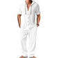 🌴 50% OFF NOW! 👕 Men's Cotton Linen Hooded Shirt & Pants Set – Breathable, Skin-Friendly & Perfect for Tropical Vacations 🏖️