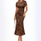 🌸 50% OFF NOW!💃 Women's Floral Mesh Mermaid Dress – Ruched Waist & Romantic Style – Perfect for Date Night ✨