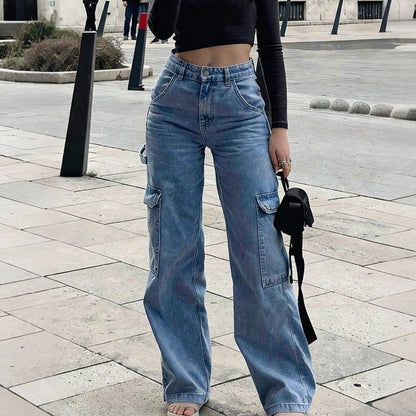 👖 50% OFF NOW! ✨ Women's Wide-Leg Cargo Jeans – High Waist & Multi-Pocket – Stretch Denim & Streetwear Style 🚶‍♀️