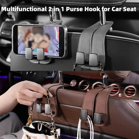 🚗 50% OFF NOW! 🎒 Car Seat Headrest Hook – Premium Leather & Metal – Extra Storage & Phone Holder – Easy Install 🛍️
