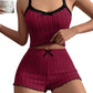 🛌 50% OFF NOW!🌸 Ribbed Pajama Set – Cami & Shorts with Lace Trim – Soft Knit Sleepwear – Cozy Loungewear for Women 💤