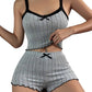 🛌 50% OFF NOW!🌸 Ribbed Pajama Set – Cami & Shorts with Lace Trim – Soft Knit Sleepwear – Cozy Loungewear for Women 💤