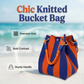 👜 50% OFF NOW! 🧶 Striped Knit Bucket Handbag – Chic Rope Handle & Snap Closure – Spacious & Lightweight – Perfect Vacation Accessory 🏖️