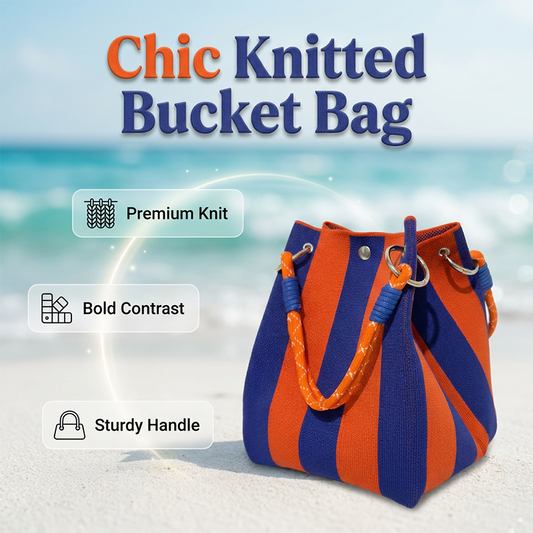 👜 50% OFF NOW! 🧶 Striped Knit Bucket Handbag – Chic Rope Handle & Snap Closure – Spacious & Lightweight – Perfect Vacation Accessory 🏖️