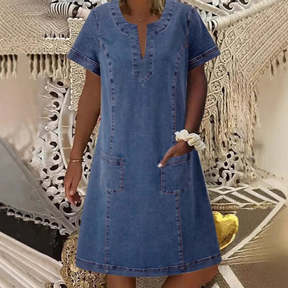 👗 50% OFF NOW!✨ Women's Denim Dress – V-Neck & Short Sleeve – Casual Summer Style – Comfortable & Versatile Jean Dress 👖