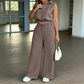 👚 50% OFF NOW!🌸 Women's Two-Piece Lounge Set – Collared Crop Top & Wide-Leg Pants – Drawstring & Breathable – Chic Casual Outfit 👖