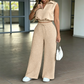 👚 50% OFF NOW!🌸 Women's Two-Piece Lounge Set – Collared Crop Top & Wide-Leg Pants – Drawstring & Breathable – Chic Casual Outfit 👖