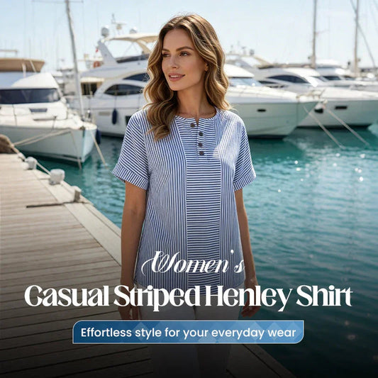 👕 50% OFF NOW!✨ Women's Casual Striped Henley Shirt – Classic Henley Neck & Relaxed Fit – Effortless Style 🍃