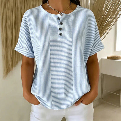 👕 50% OFF NOW!✨ Women's Casual Striped Henley Shirt – Classic Henley Neck & Relaxed Fit – Effortless Style 🍃