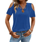 👚 50% OFF NOW!✨ Women's Cold Shoulder V-Neck Top with Ring Detail – Chic Cutout & Strappy Design – Soft Breathable Polyester Blouse in 6 Colors 👗