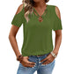 👚 50% OFF NOW!✨ Women's Cold Shoulder V-Neck Top with Ring Detail – Chic Cutout & Strappy Design – Soft Breathable Polyester Blouse in 6 Colors 👗
