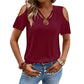 👚 50% OFF NOW!✨ Women's Cold Shoulder V-Neck Top with Ring Detail – Chic Cutout & Strappy Design – Soft Breathable Polyester Blouse in 6 Colors 👗