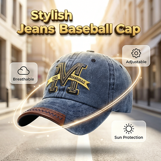 🧢 50% OFF NOW!🌿 Stylish Washed Denim Baseball Cap – Vintage Distressed Design & High-Density Embroidery – Adjustable Cotton Blend Hat 🧵
