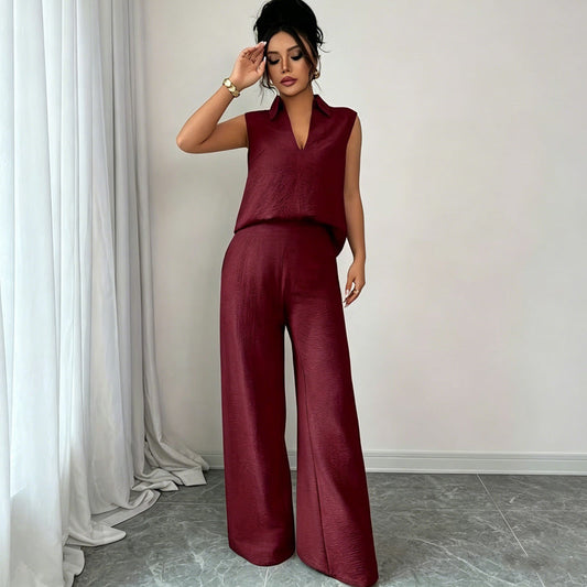 👔 50% OFF NOW!✨ Women's Sleeveless Top & Wide-Leg Pants Set – V-Neck Collar & Flowy Trousers – Breathable Office to Evening Outfit 🥂