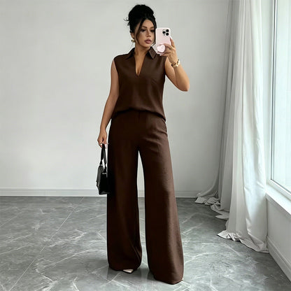 👔 50% OFF NOW!✨ Women's Sleeveless Top & Wide-Leg Pants Set – V-Neck Collar & Flowy Trousers – Breathable Office to Evening Outfit 🥂
