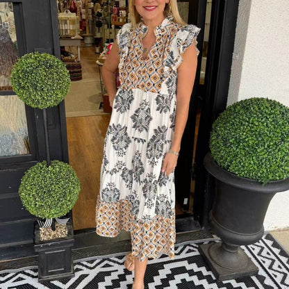 👗 50% OFF NOW!✨ Women's Printed Ruffle Dress – Sleeveless & Lightweight – Elegant Summer Vacation Dress 🌸