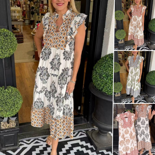 👗 50% OFF NOW!✨ Women's Printed Ruffle Dress – Sleeveless & Lightweight – Elegant Summer Vacation Dress 🌸