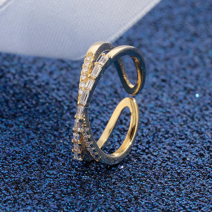 💍 50% OFF NOW!✨ Adjustable Double Layer Criss-Cross Ring – Mixed-Cut Stones & Gold Tone – Elegant Stacked Look Jewelry 🥂