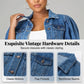 🧥 50% OFF NOW!🎀 Women's Puff Short Sleeve Cropped Denim Jacket – Vintage Hardware & Soft Blend – Flattering Waistline Cut 🌟