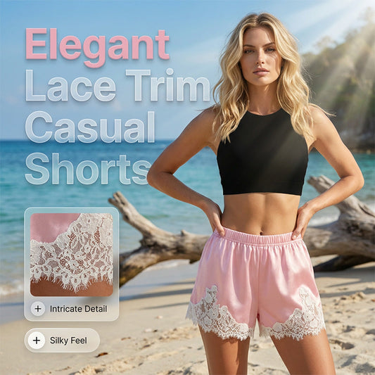 🩳 50% OFF NOW!✨ Satin Lace Trim Shorts – Wide Leg & Floral Lace Hem – Silky Smooth Summer Beach Vacation Shorts 🌸
