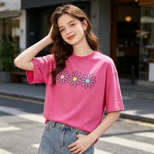 👚 50% OFF NOW!🌼 Vintage Washed Daisy T-Shirt – Positive Graphic Print & Oversized Fit – Soft Breathable Cotton Blend Casual Top 🌈