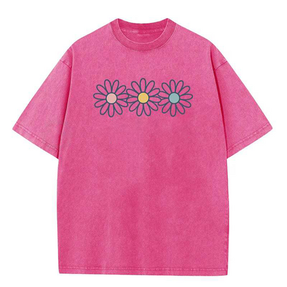 👚 50% OFF NOW!🌼 Vintage Washed Daisy T-Shirt – Positive Graphic Print & Oversized Fit – Soft Breathable Cotton Blend Casual Top 🌈