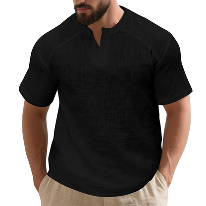 👕 50% OFF NOW!✨ Men's Casual Solid Color Short Sleeve T-Shirt – Unique Stand Collar & Raglan Sleeve – Textured Cotton Blend 🌿