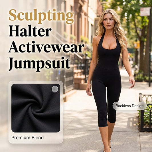 🧘‍♀️ 50% OFF NOW!🖤 Launch Bodycon Fitness & Yoga Jumpsuit – Sculpting Halter & 4-Way Stretch – Chic Activewear One-Piece ✨