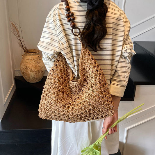 👜 50% OFF NOW!🌿 Artisanal Woven Tote with Inner Lining – Bohemian Beaded Handle Bag – Summer Essential ✨