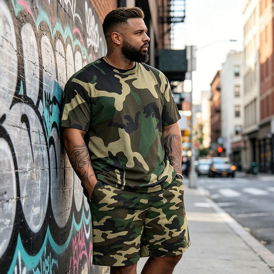 👕 50% OFF NOW!🔥 Men's Camo Print Set – T-Shirt & Shorts – Breathable & Relaxed Casual Outfit 🌿