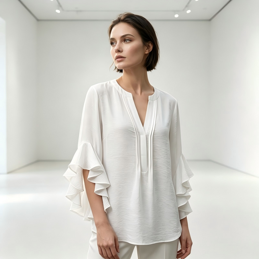 👚 50% OFF NOW!🦋 Women's V-Neck Ruffled Top – Flowy & Lightweight – Elegant Casual Blouse ✨