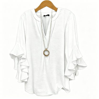 👚 50% OFF NOW!🦋 Women's V-Neck Ruffled Top – Flowy & Lightweight – Elegant Casual Blouse ✨