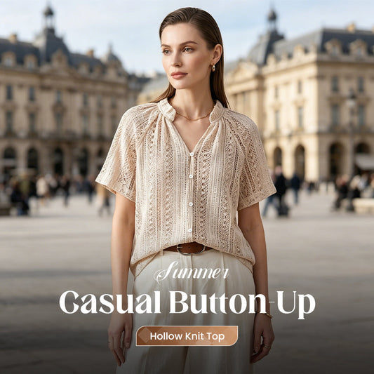 🧶 50% OFF NOW!🍃 Summer Hollow Knit Button-Up Top – Breathable & Lightweight – Casual Chic Blouse ☀️