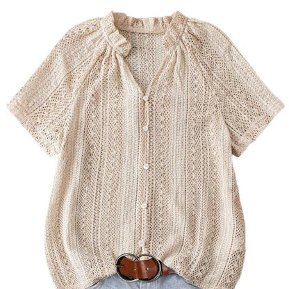 🧶 50% OFF NOW!🍃 Summer Hollow Knit Button-Up Top – Breathable & Lightweight – Casual Chic Blouse ☀️
