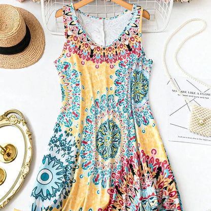 👗 50% OFF NOW!🌴 Relaxed Sleeveless A-line Summer Dress – Lightweight & Casual Print – Beach & Picnic Essential 🍹