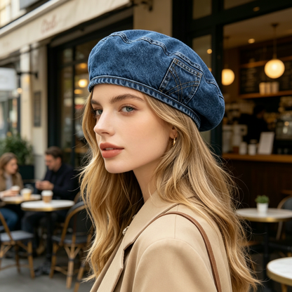 🎨 50% OFF NOW!👒 Women's Vintage Denim Beret – Lightweight & Breathable – Chic Painter Hat 💙