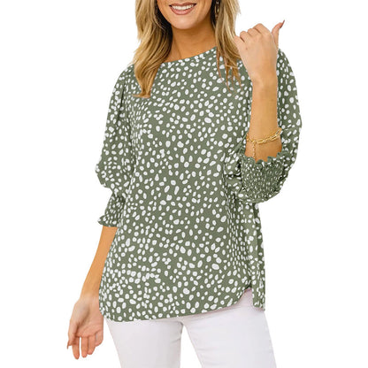 👚 50% OFF NOW!🌿 Women's Casual Polka Dot 3/4 Sleeve Blouse – Breathable & Elegant – Chic Daily Essential 🎀