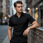 👔 50% OFF NOW!🖤 Men's Textured Black Shirt – Diamond Jacquard & Athletic Fit – Stylish Essential 🔥