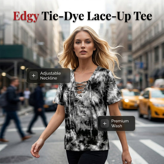 👚 50% OFF NOW! 🎨 Women's Tie-Dye T-Shirt – Lace-Up V-Neck, Soft Breathable Blend & Relaxed Fit – Summer Essential ✨